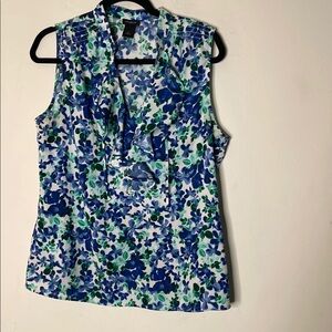 Ann Taylor Ruffled Blue Sleeveless Blouse